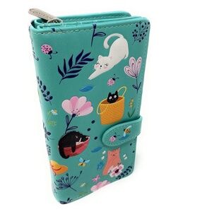 Shagwear Cats in the Garden Large Animal Wallet for Women and Teen Girls Teal